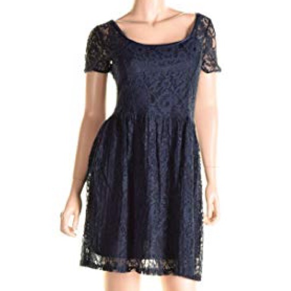 Maison Jules Navy Lace Pleated Cap sleeve Dress M - Picture 2 of 8